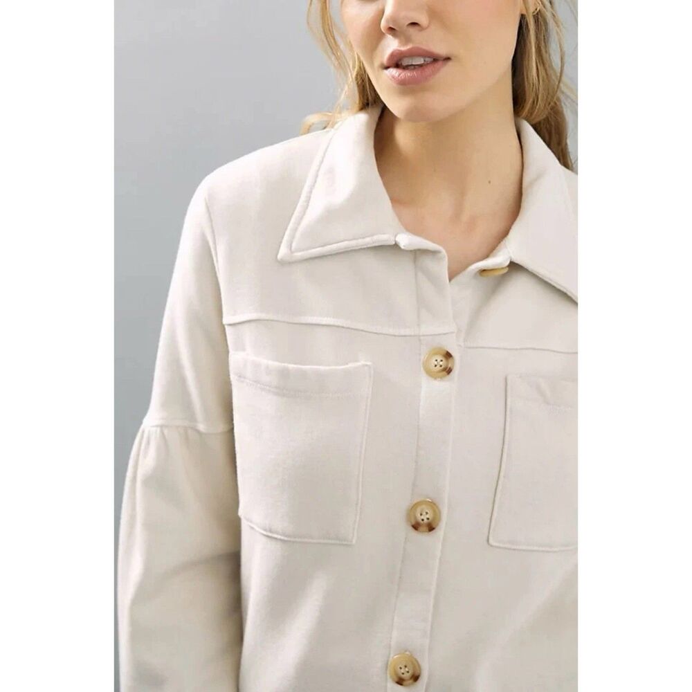 Anthropologie TLa Puff-Sleeve Jacket Sweater Coat Sweatshirt Cream Size XS - Picture 11 of 11